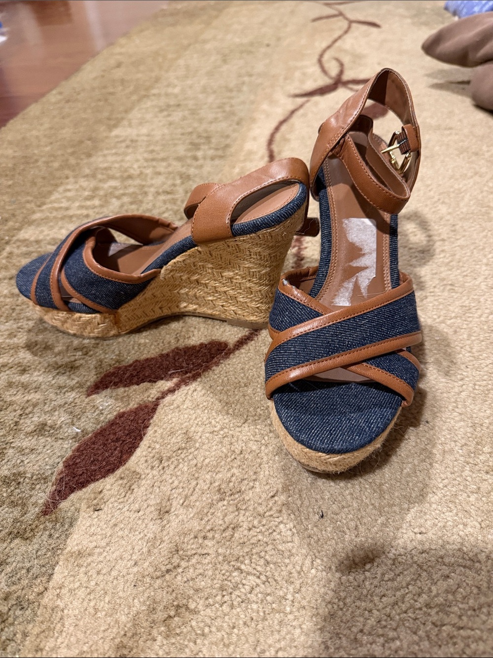 Montego Bay Club Navy Denim and Brown Wedge Sandals